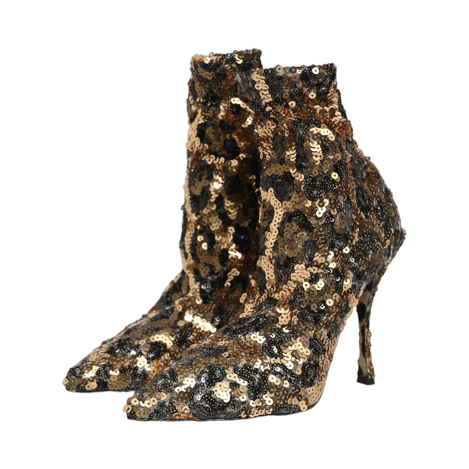 Gold Leopard Sequin Sock Ankle Boots Shoes