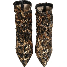 Gold Leopard Sequin Sock Ankle Boots Shoes