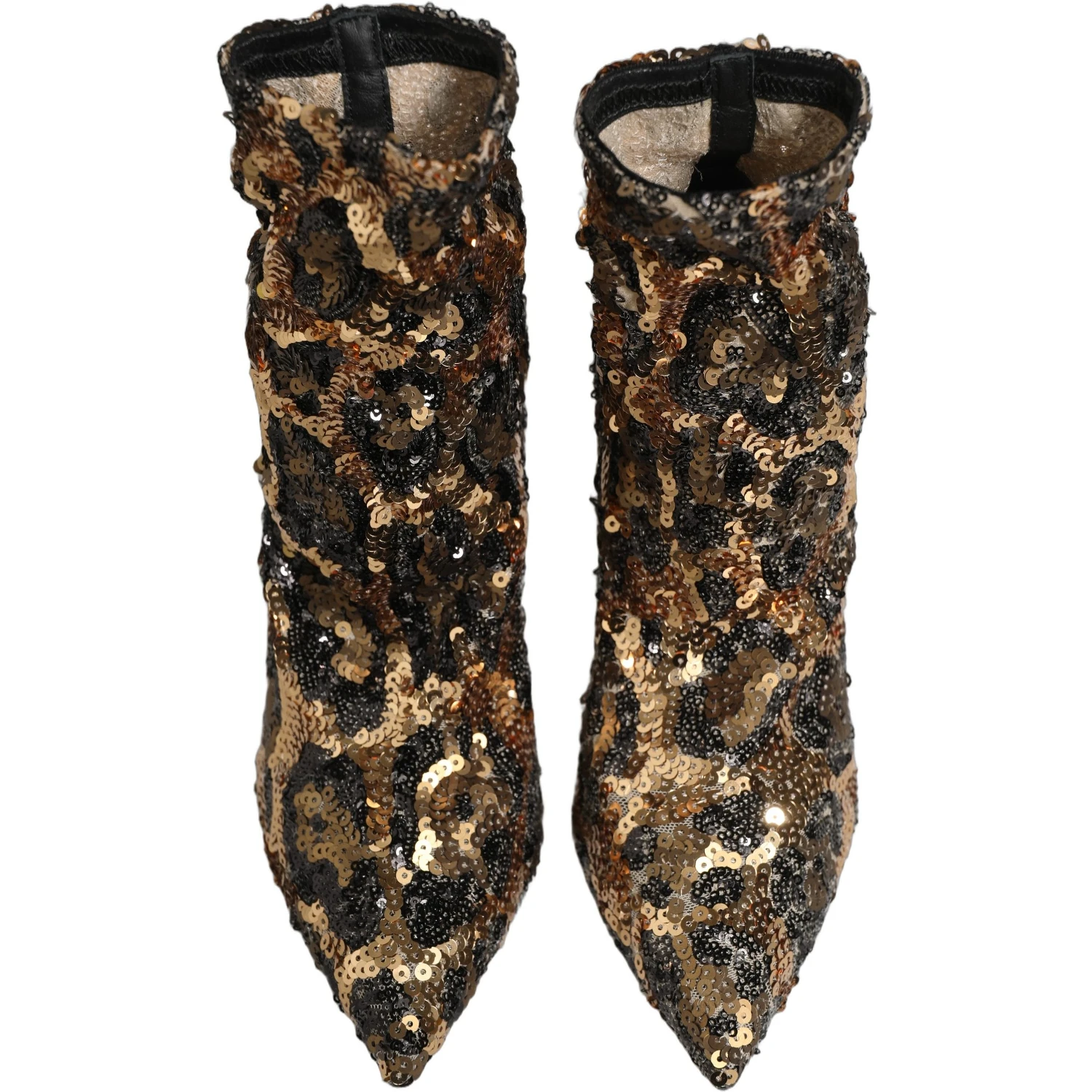 Gold Leopard Sequin Sock Ankle Boots Shoes