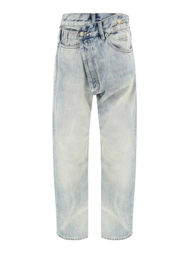 Blue Cotton Straight-Leg Jeans