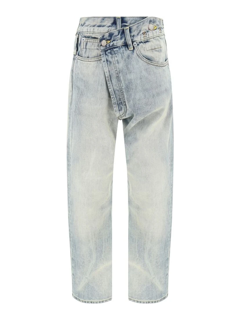 Blue Cotton Straight-Leg Jeans