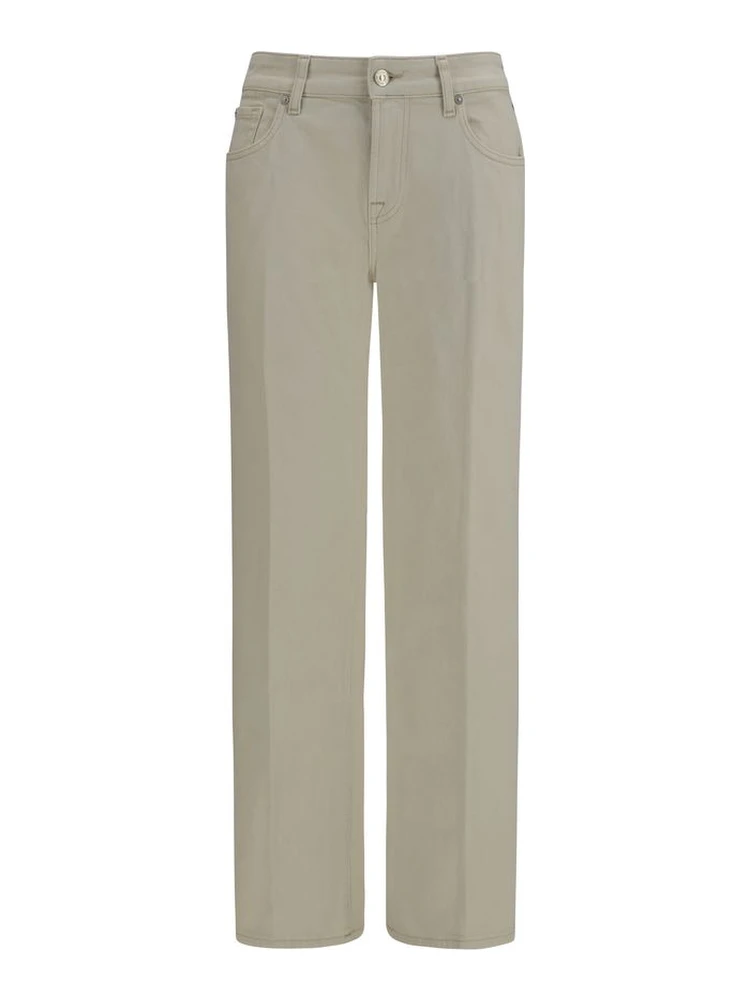 Beige Cotton Straight-Leg Jeans