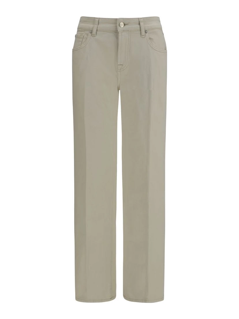 Beige Cotton Straight-Leg Jeans