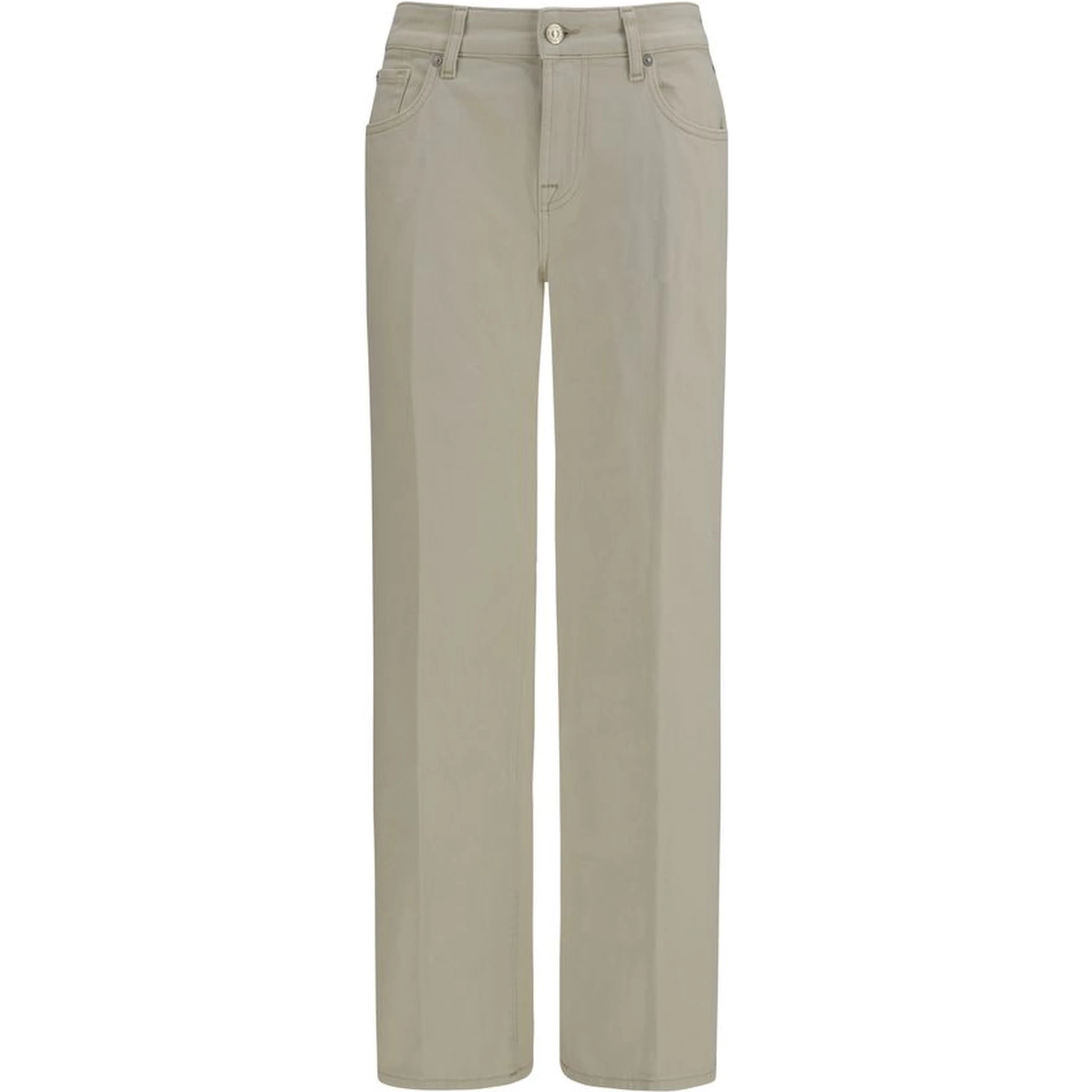 Beige Cotton Straight-Leg Jeans