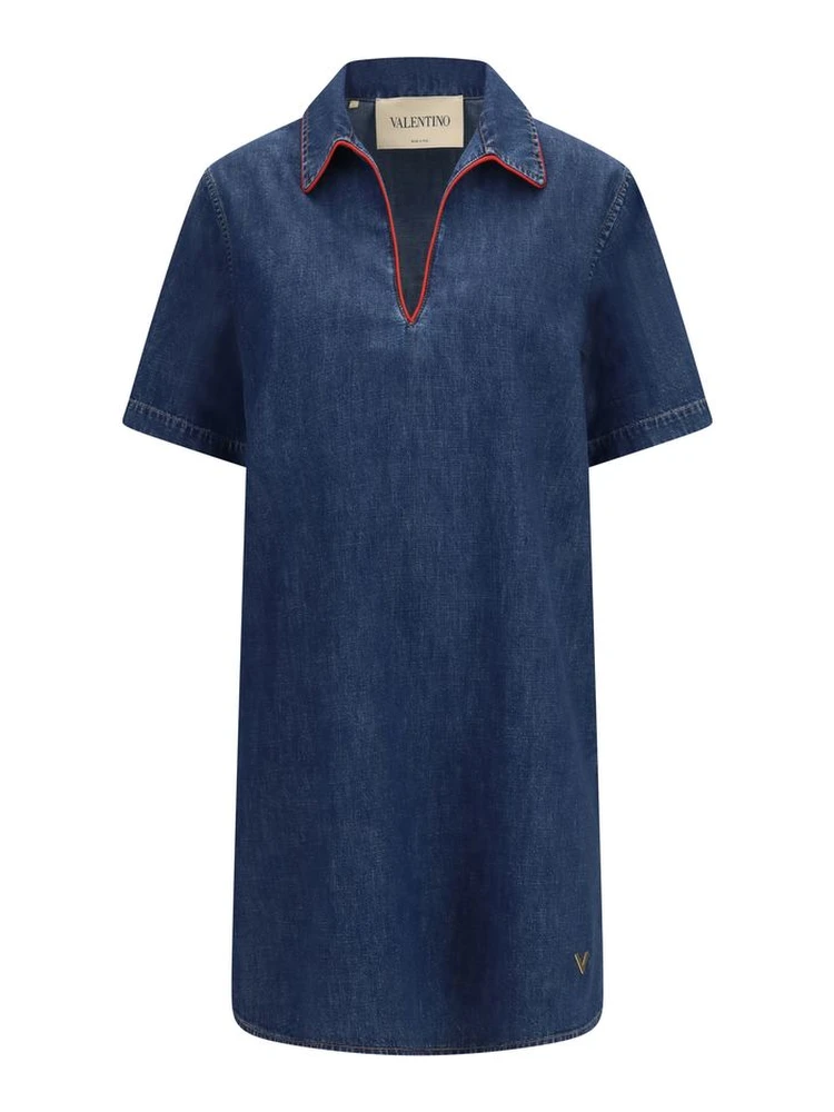 Blue Cotton Casual Dress