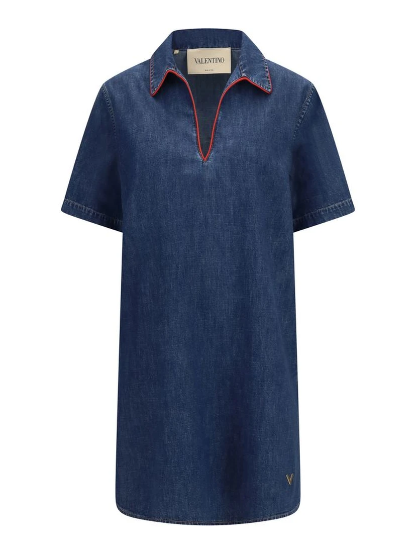 Blue Cotton Casual Dress