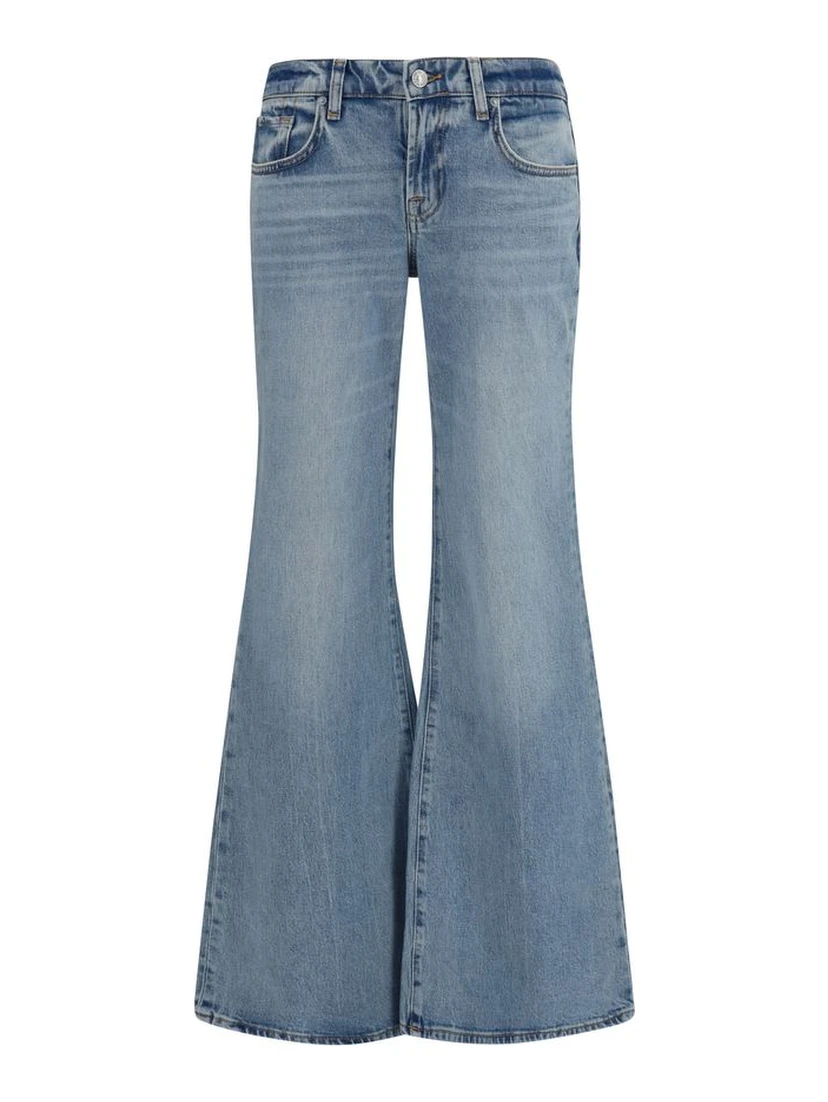 Blue Cotton Flared Jeans