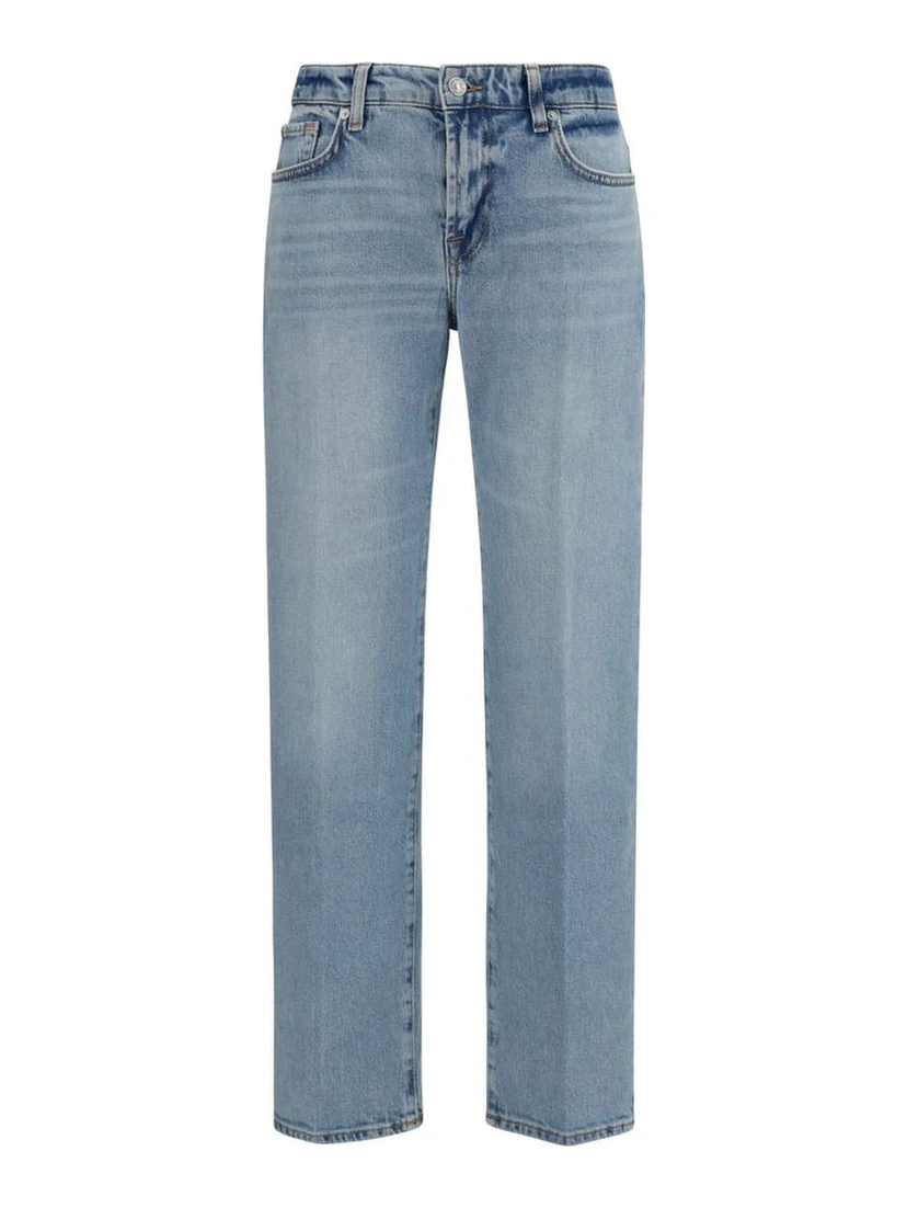 Blue Cotton Straight-Leg Jeans