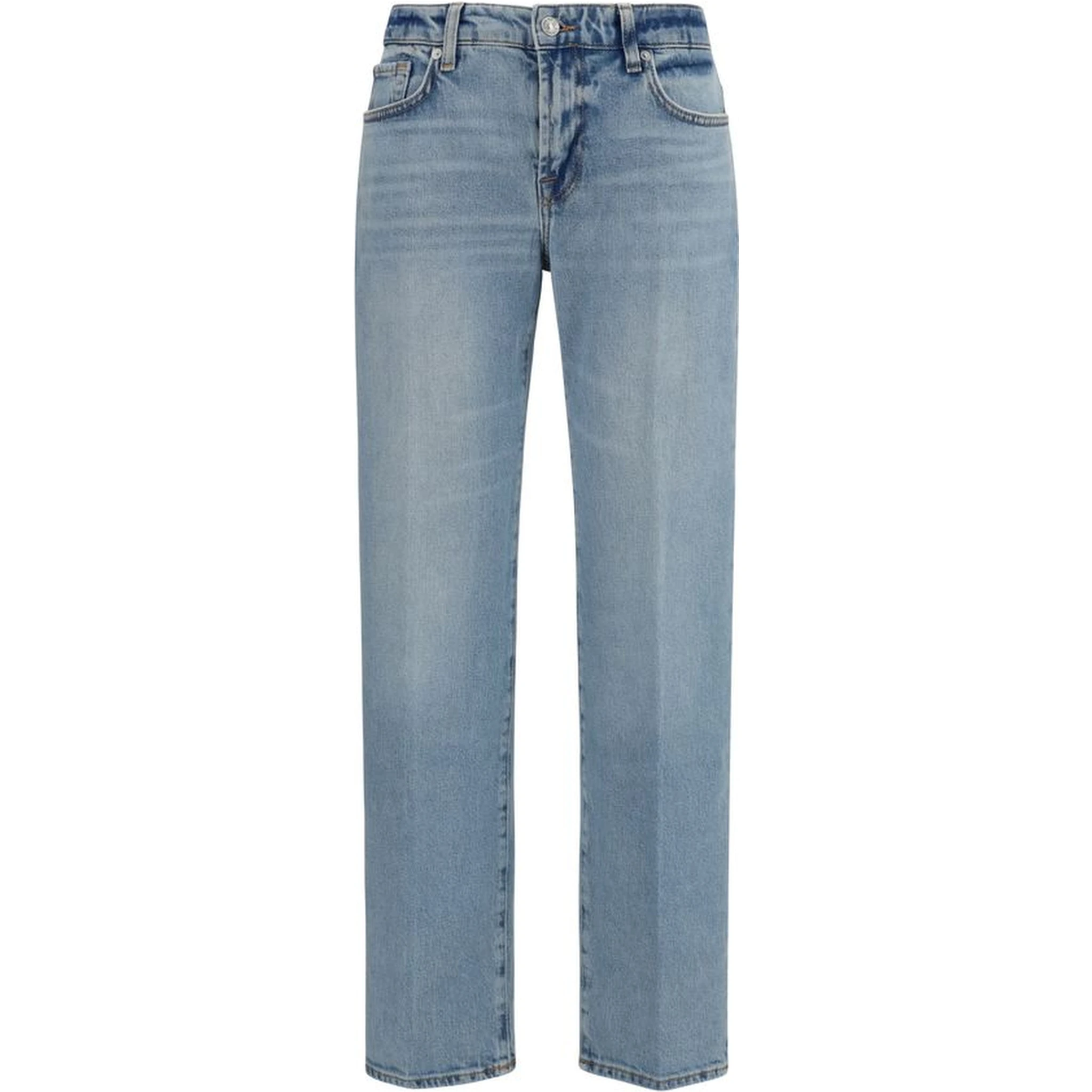 Blue Cotton Straight-Leg Jeans