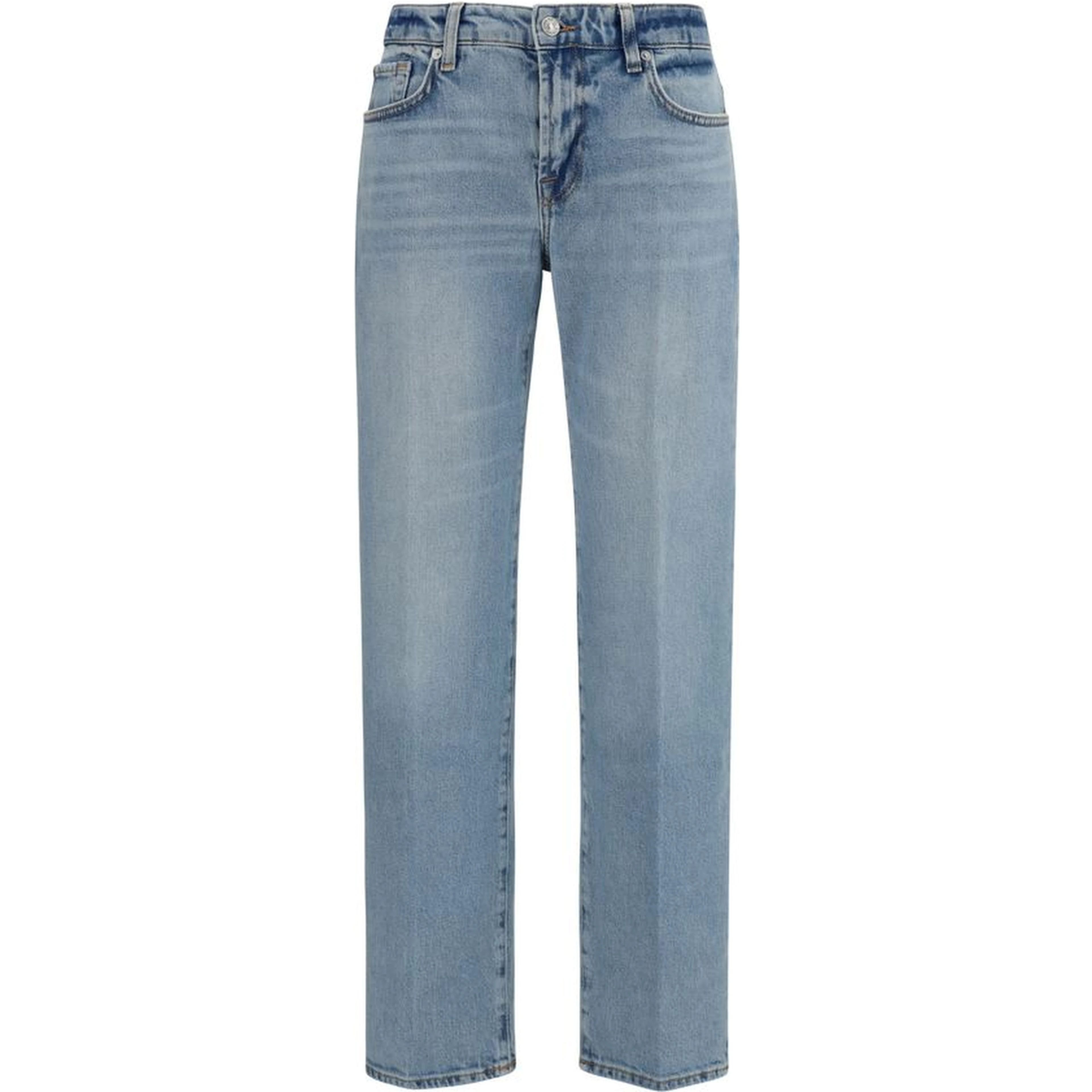 Blue Cotton Straight-Leg Jeans