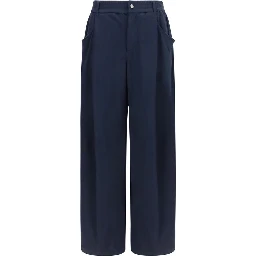 Blue Cotton Casual Pants