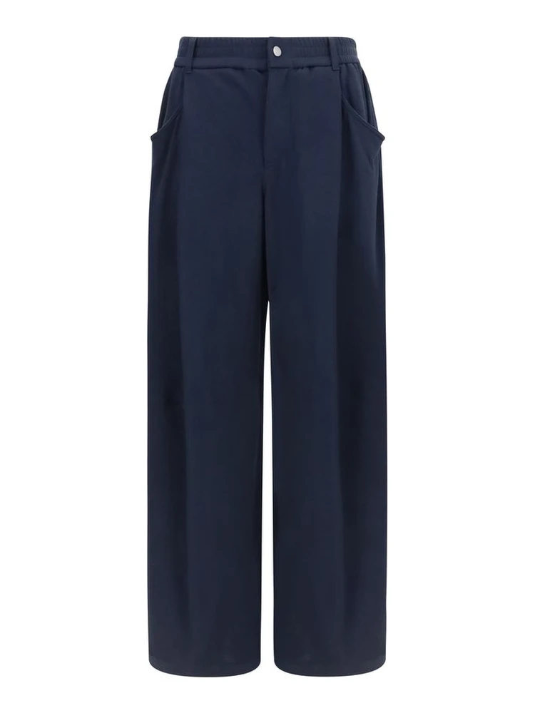 Blue Cotton Casual Pants