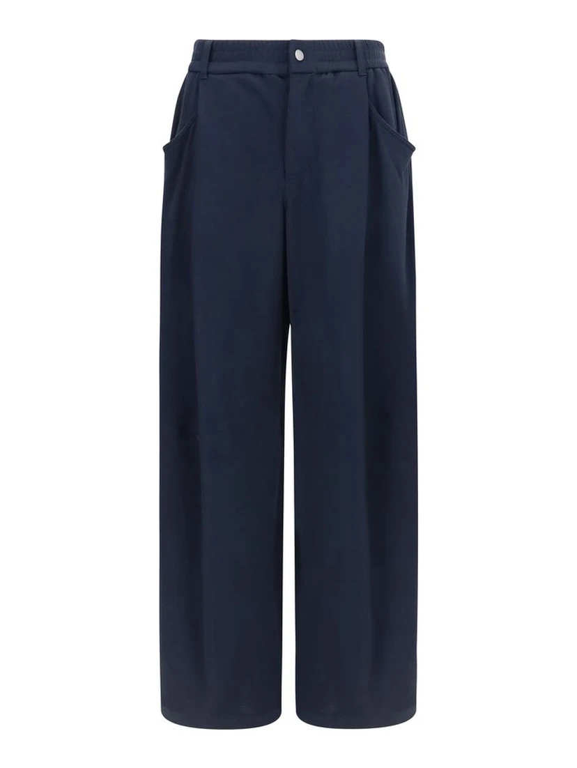 Blue Cotton Casual Pants