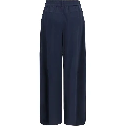 Blue Cotton Casual Pants