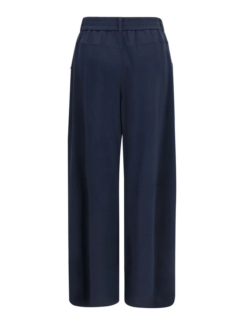 Blue Cotton Casual Pants
