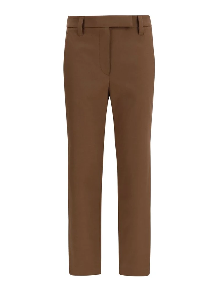 Brown Elastane Casual Pants