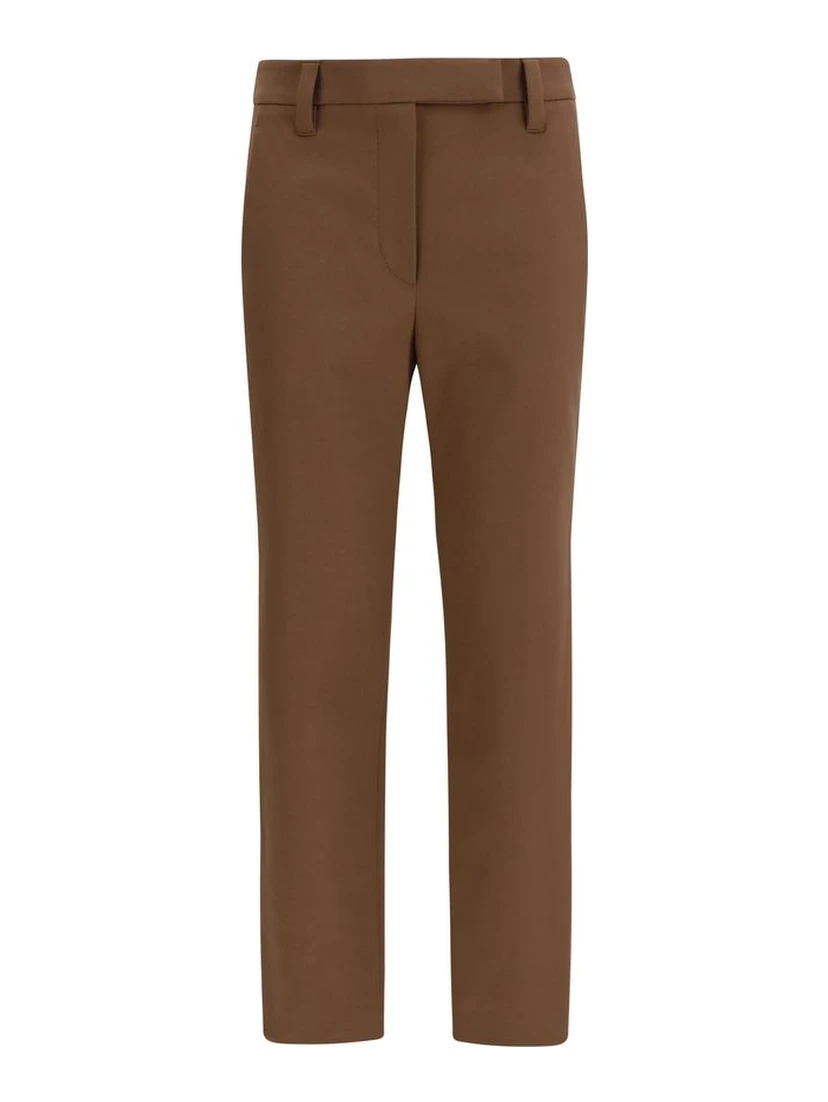 Brown Elastane Casual Pants