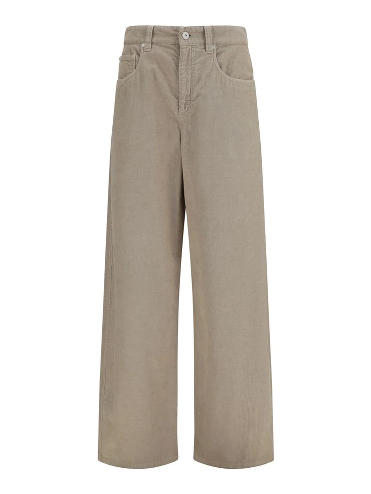 Beige Cotton Casual Pants