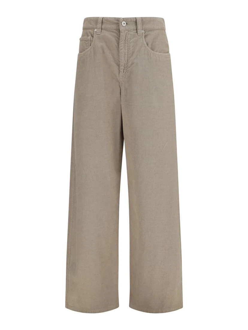 Beige Cotton Casual Pants