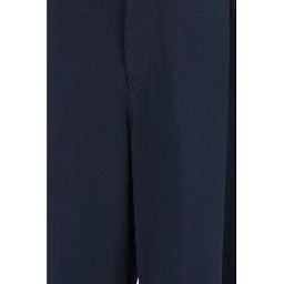 Blue Cotton Casual Pants