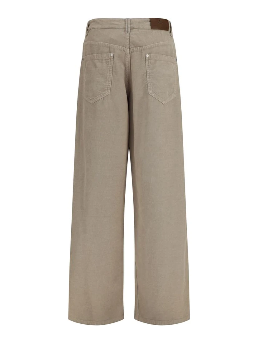 Beige Cotton Casual Pants