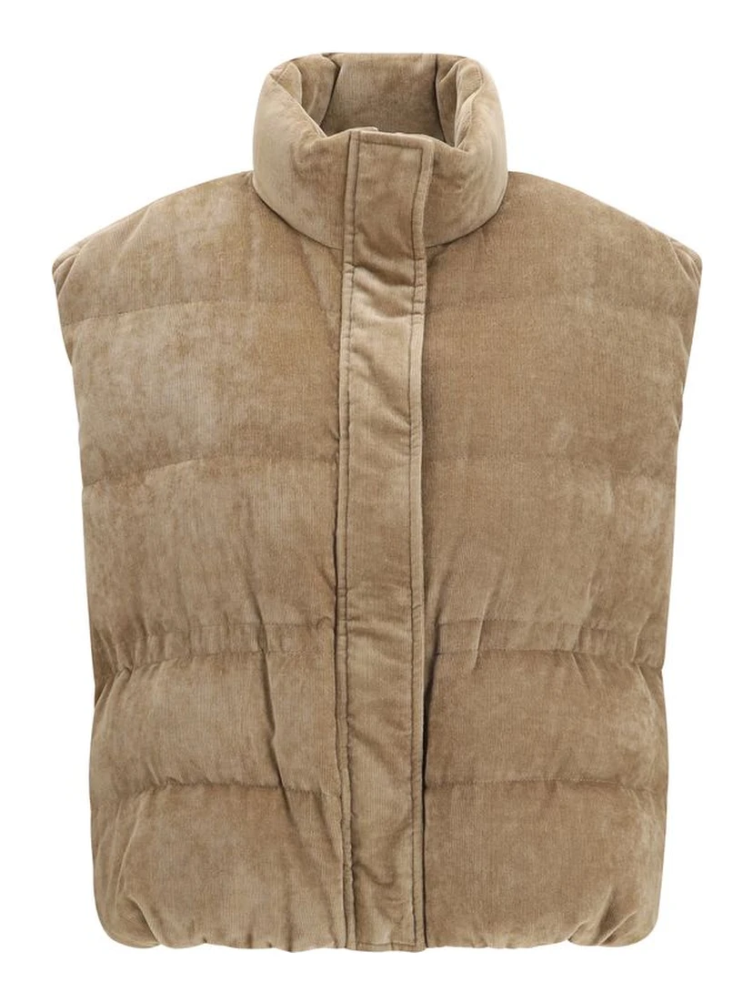 Beige Viscose Sleeveless Jacket