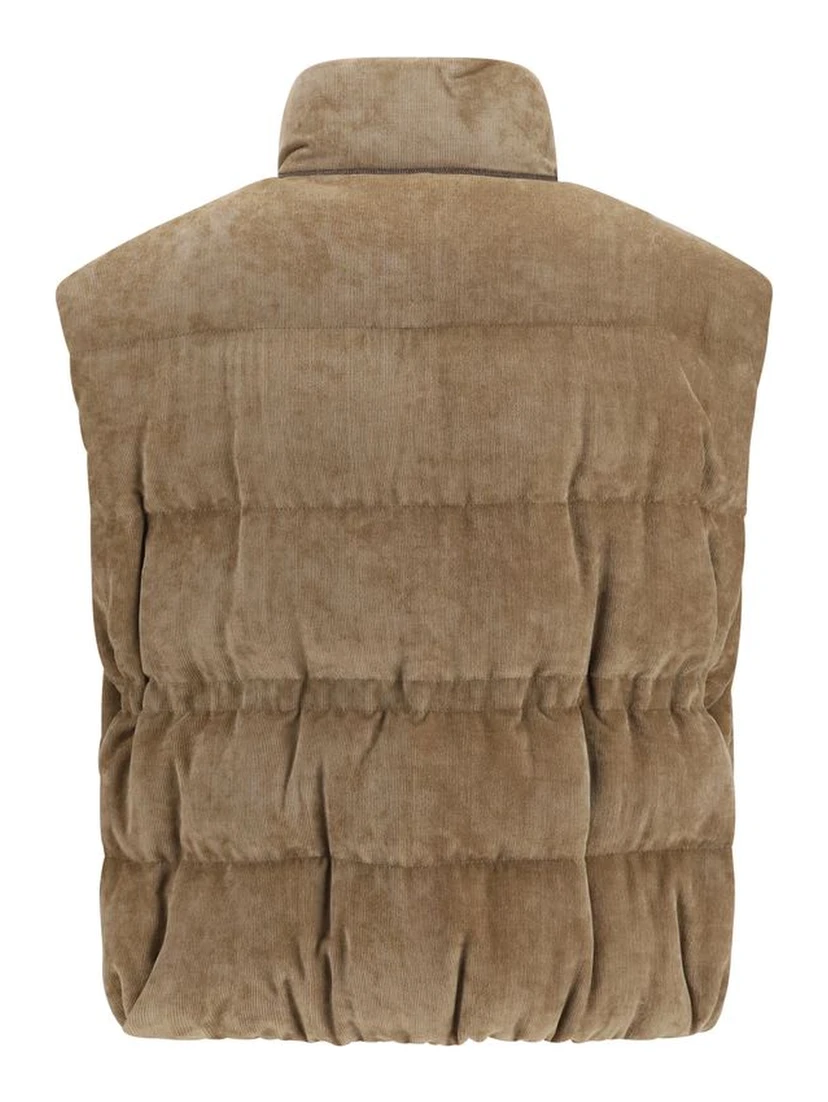 Beige Viscose Sleeveless Jacket