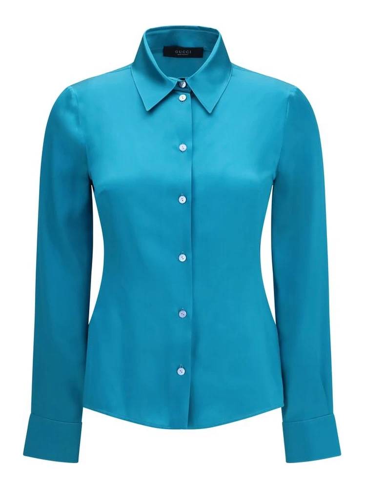 Blue Silk Dress Shirt