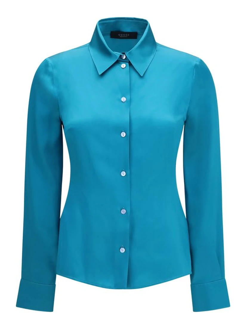 Blue Silk Dress Shirt