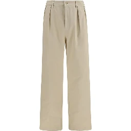Beige Cotton Casual Pants