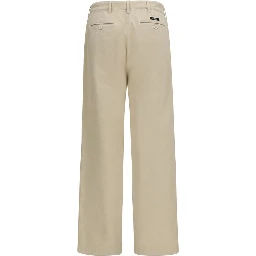 Beige Cotton Casual Pants