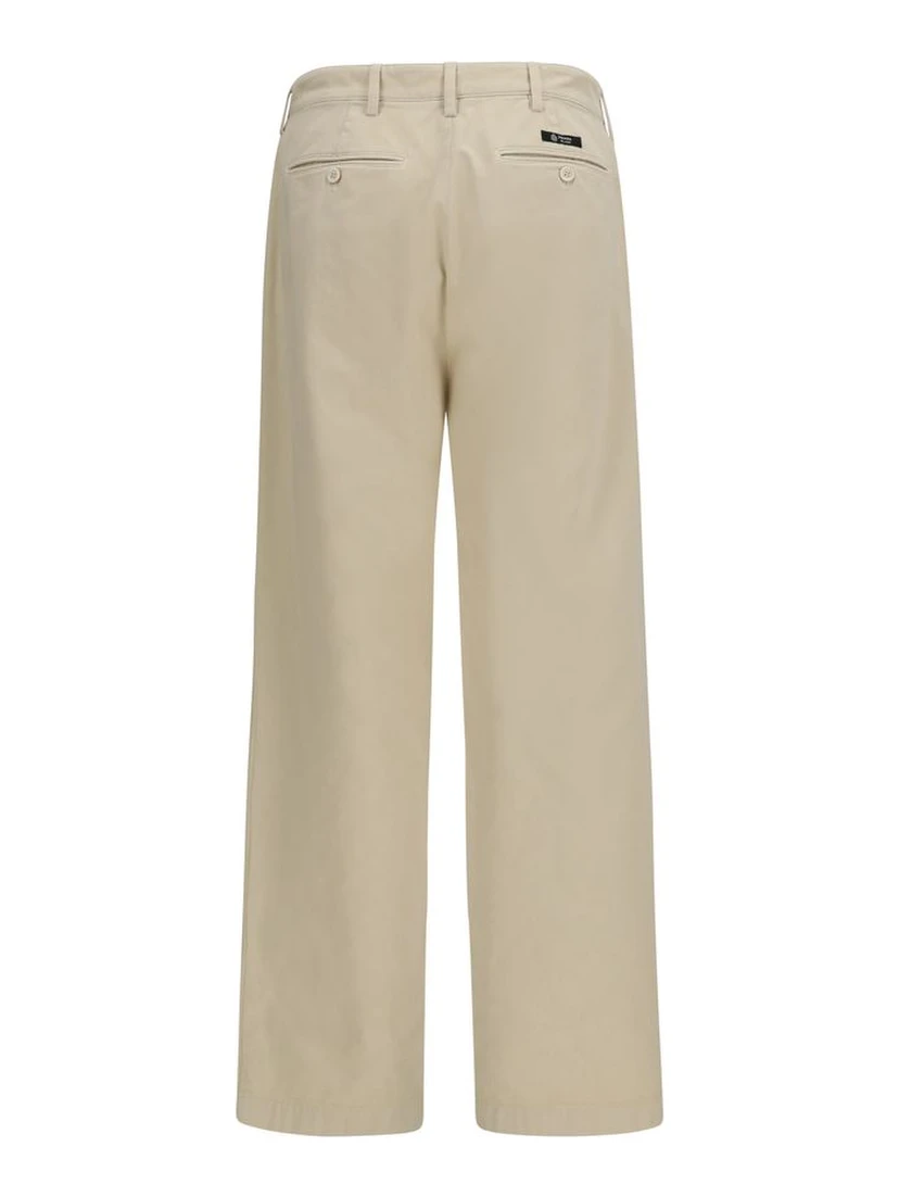 Beige Cotton Casual Pants