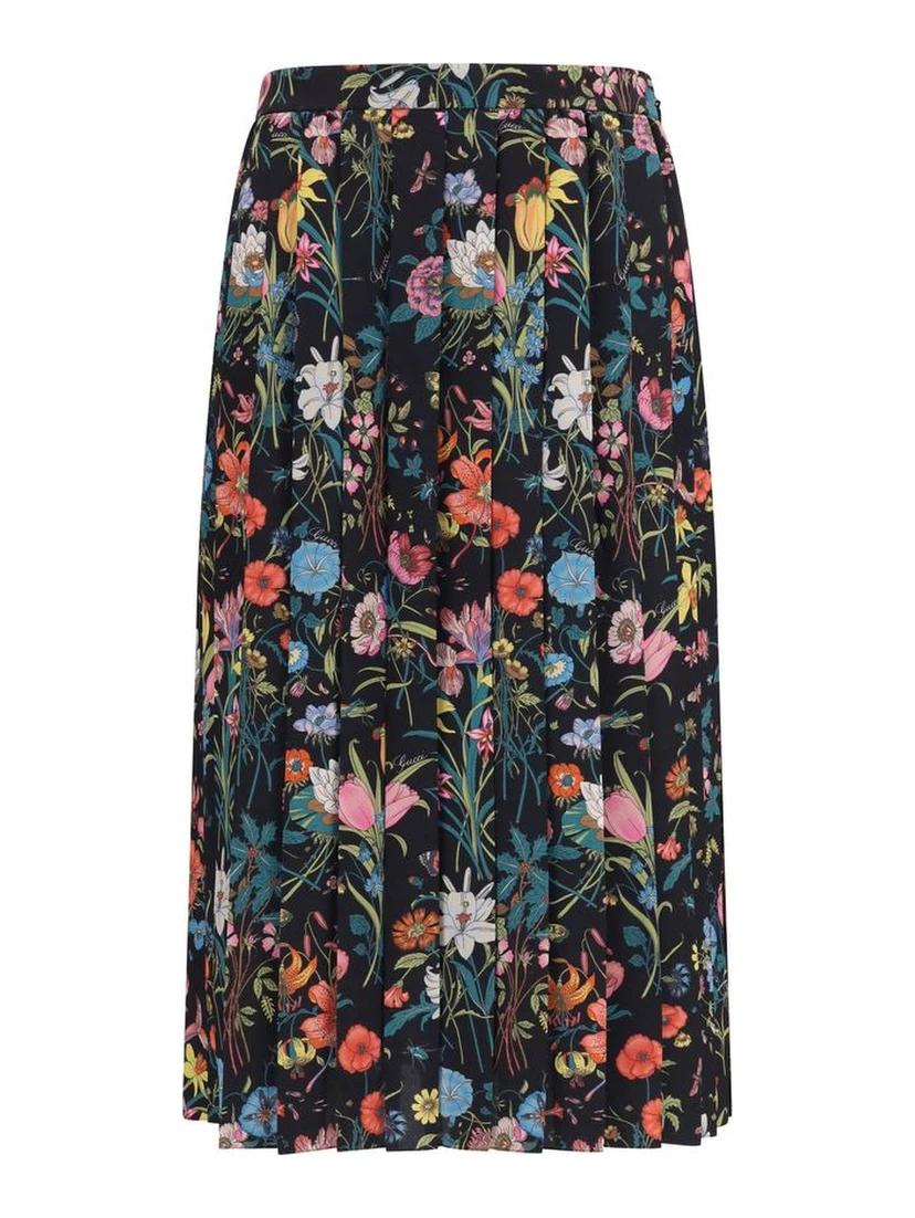 Multicolor Silk Midi Skirt