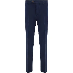 Blue Cotton Casual Pants