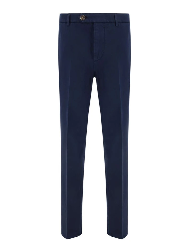 Blue Cotton Casual Pants