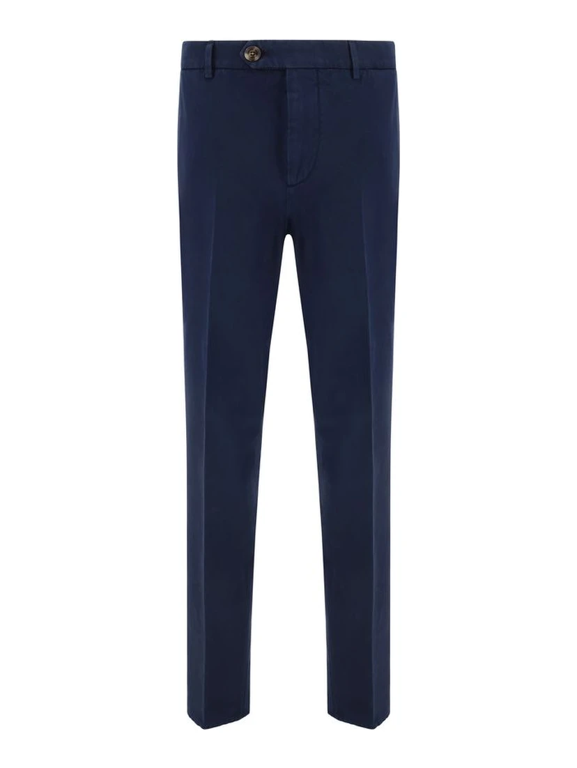 Blue Cotton Casual Pants