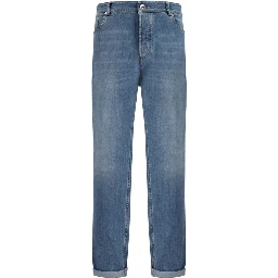 Blue Cotton Straight-Leg Jeans