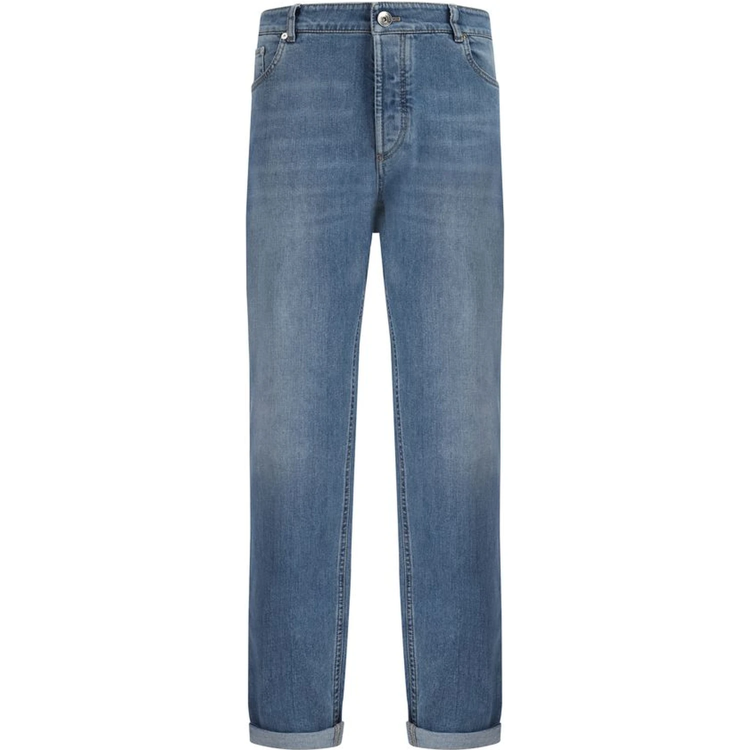Blue Cotton Straight-Leg Jeans