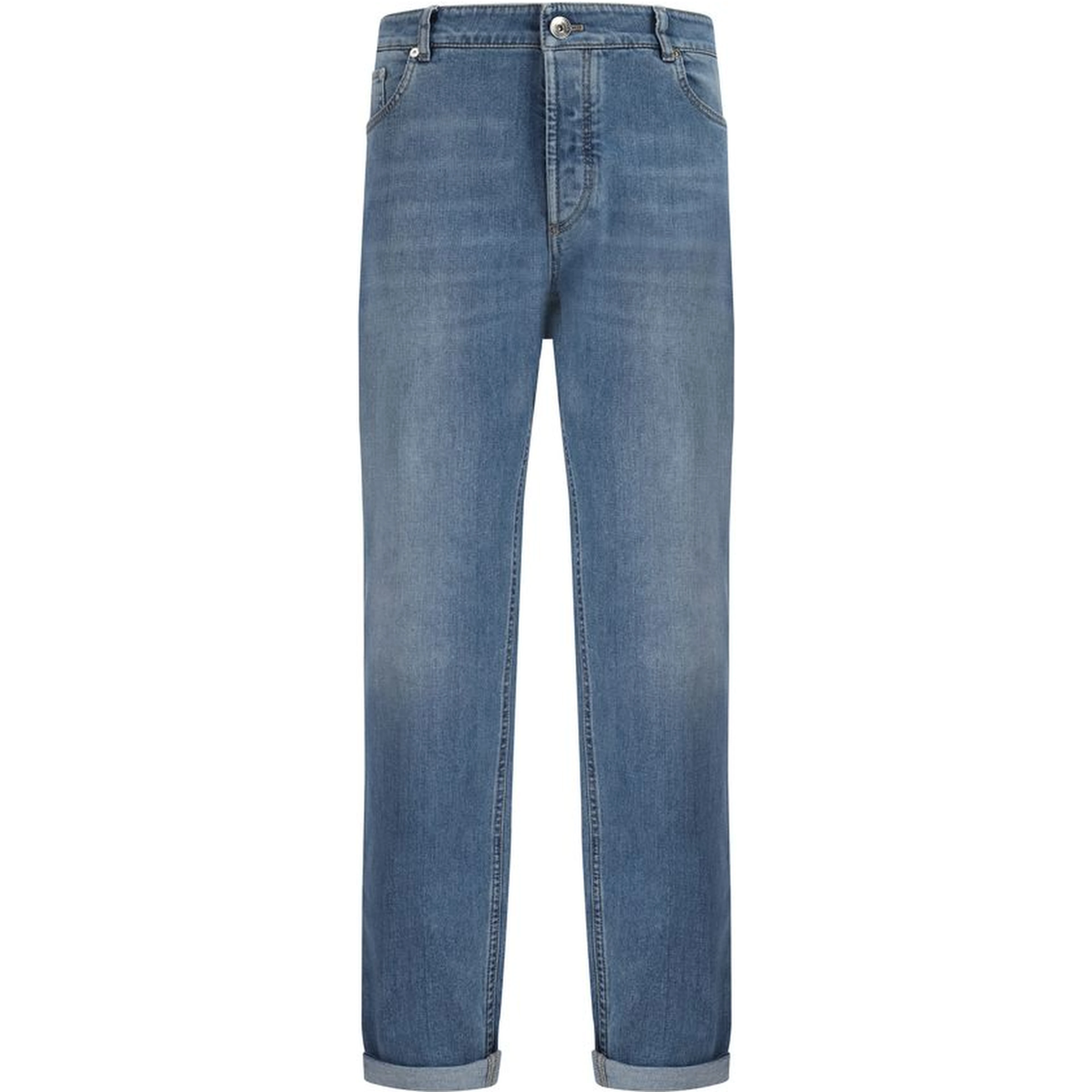 Blue Cotton Straight-Leg Jeans