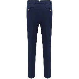 Blue Cotton Casual Pants