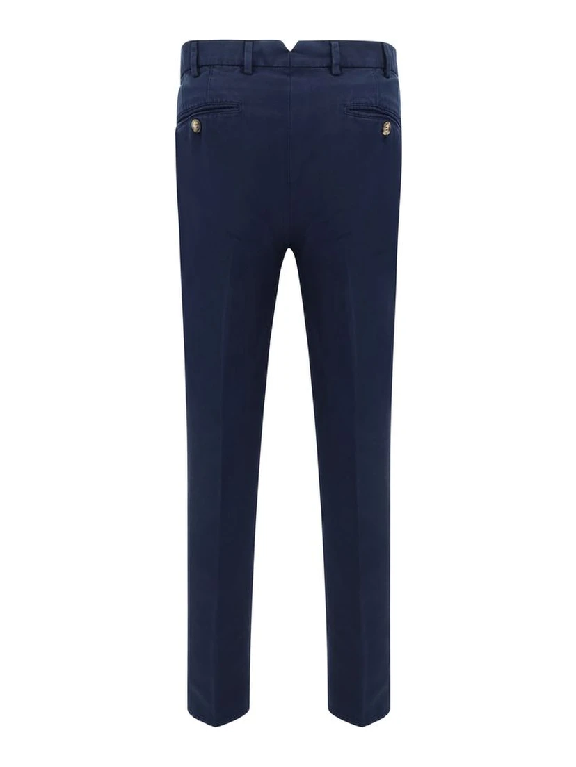 Blue Cotton Casual Pants