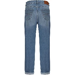 Blue Cotton Straight-Leg Jeans
