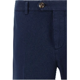 Blue Cotton Casual Pants