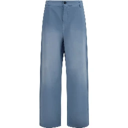 Blue Cotton Casual Pants