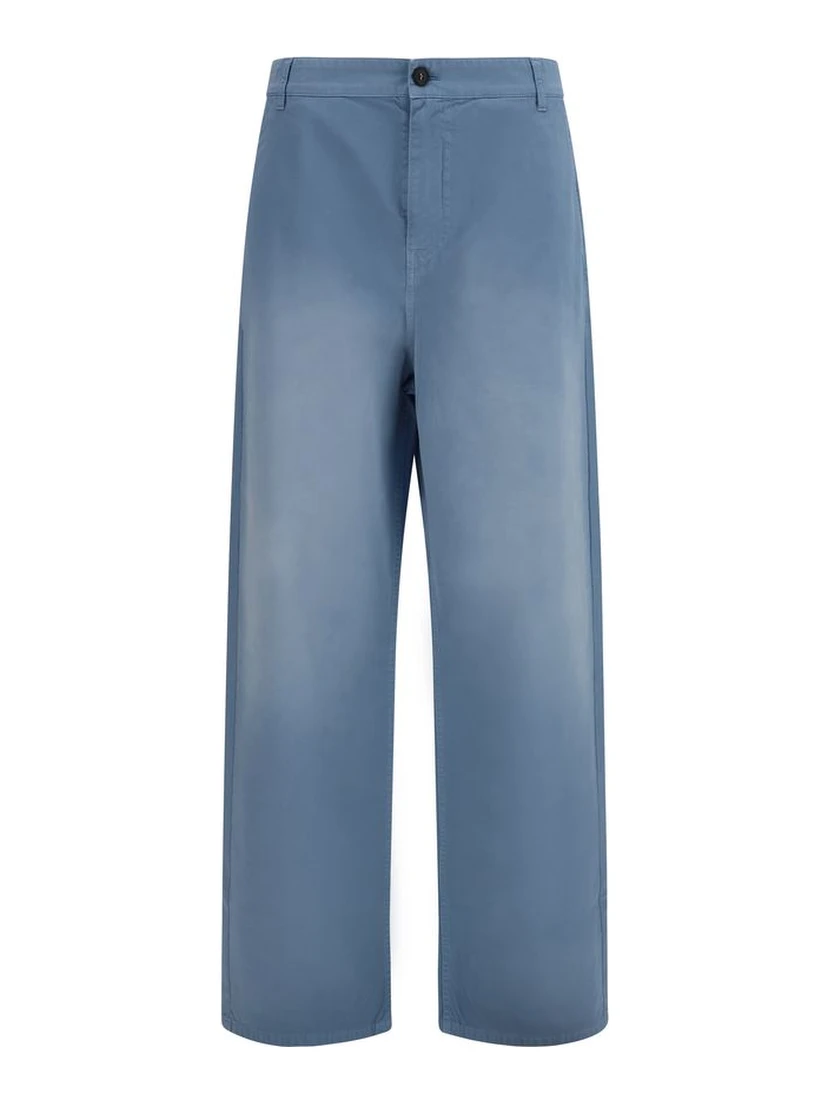 Blue Cotton Casual Pants