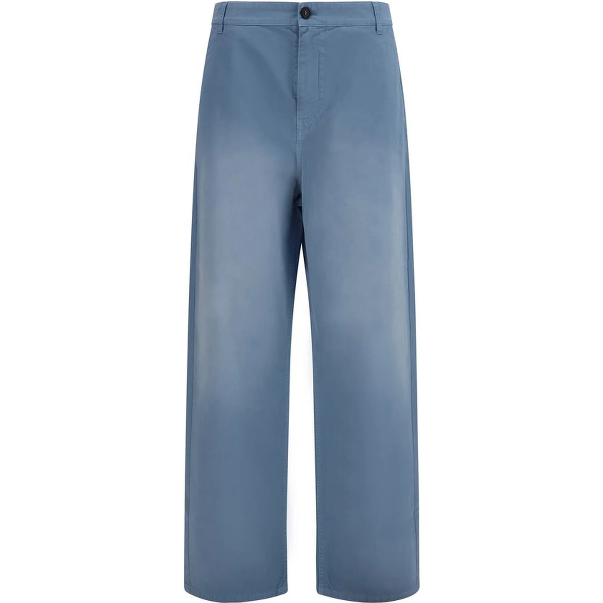 Blue Cotton Casual Pants