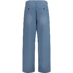Blue Cotton Casual Pants