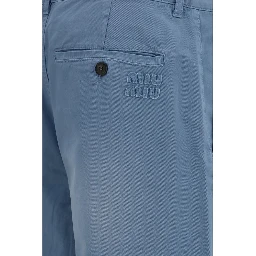 Blue Cotton Casual Pants