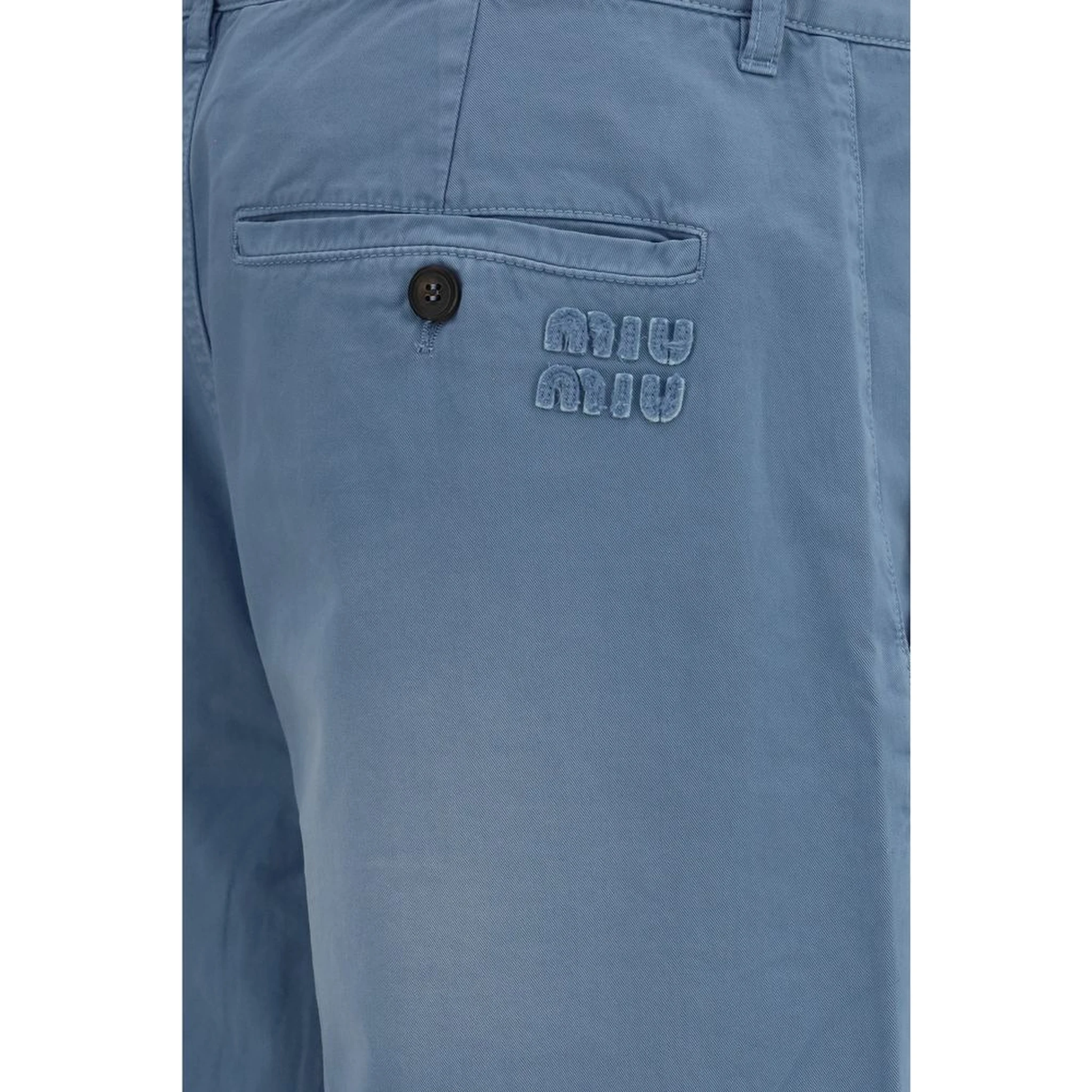 Blue Cotton Casual Pants