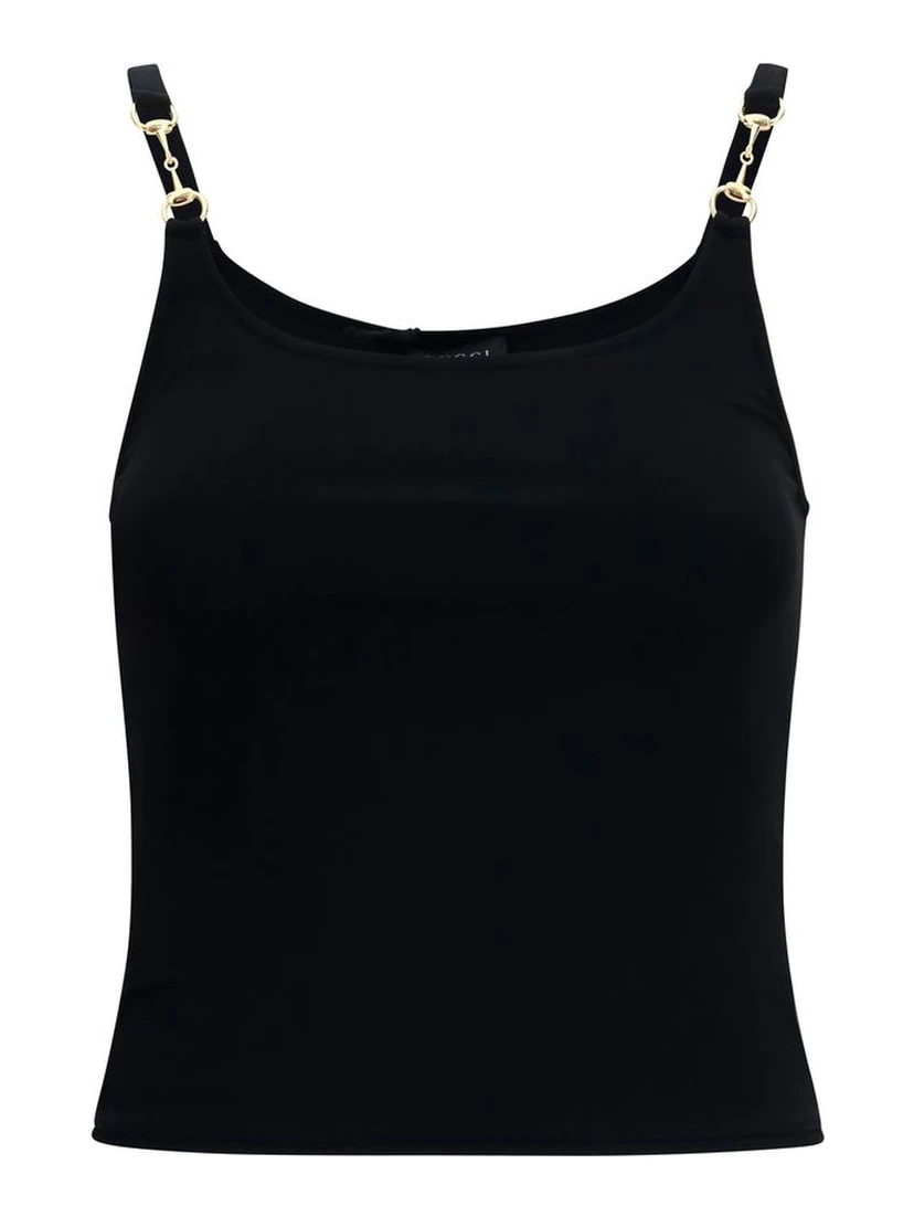 Black Viscose Sleeveles T-Shirt